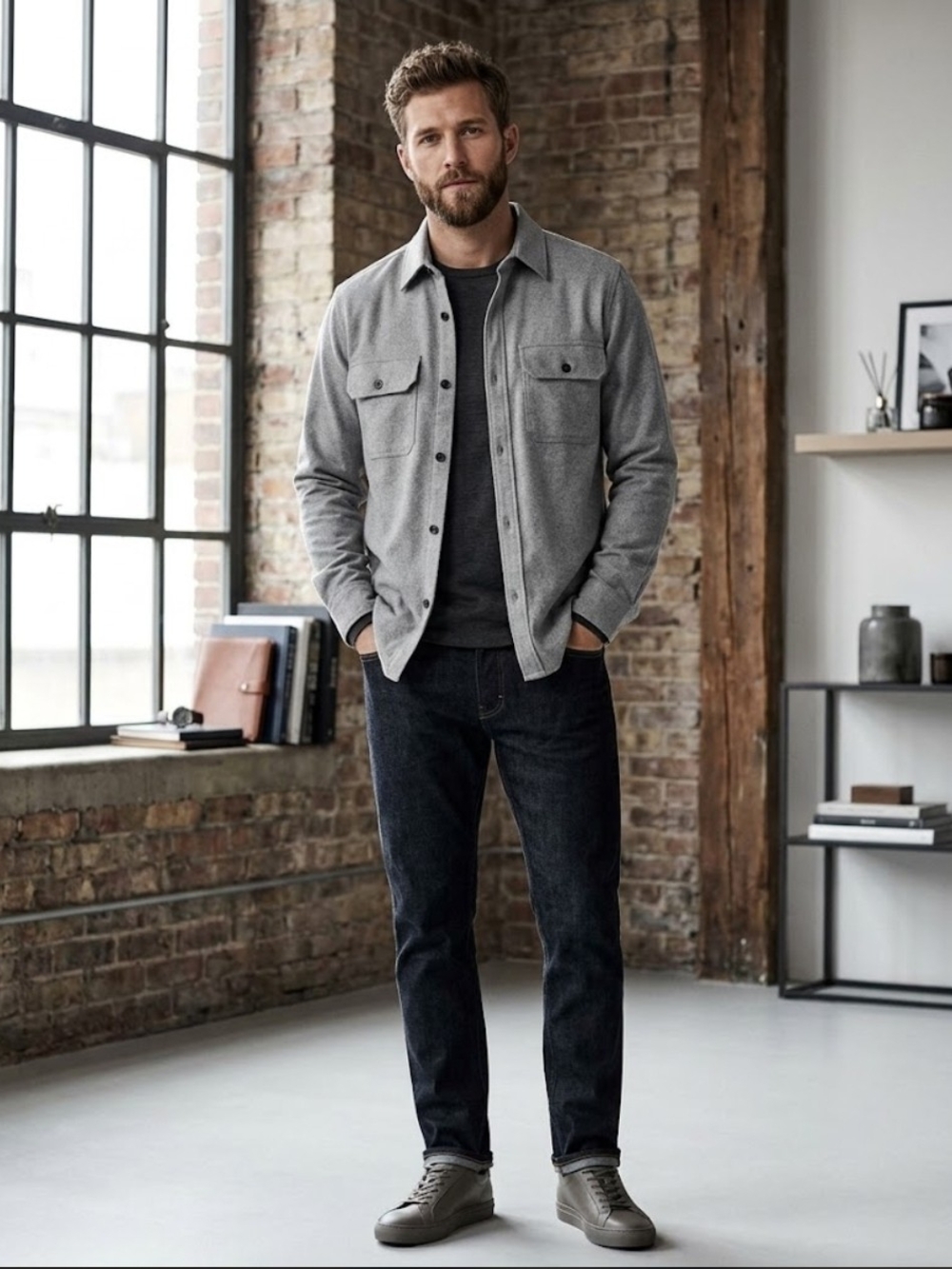 H&M Grey Button-Front Lightweight Shacket